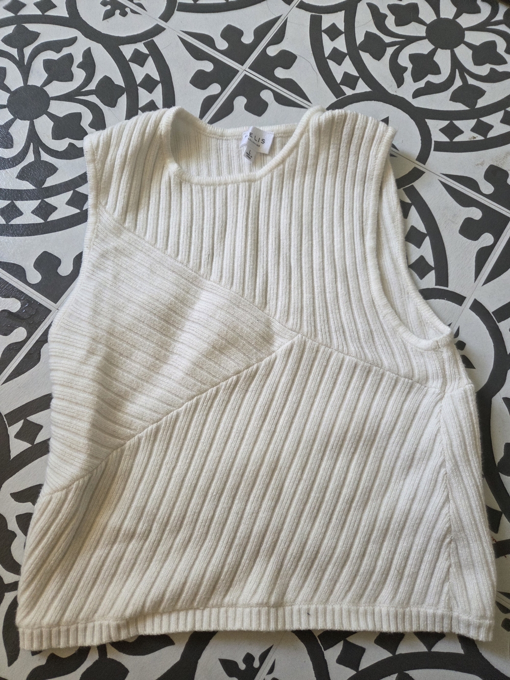 Le Lis Cream Ribbed Paneled Tank Top